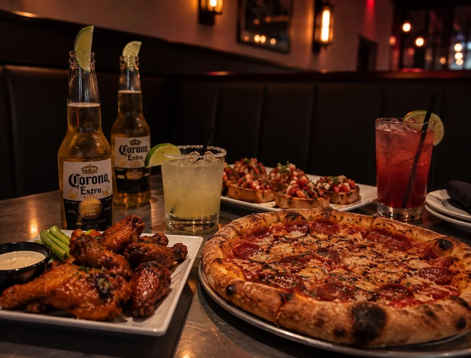 Pizza, wings, bruschetta, beer and cocktails served in-house